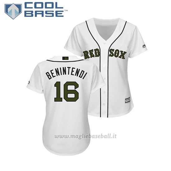 Maglia Baseball Donna Boston Red Sox Andrew Benintendi 2018 Dia de los Caidos Cool Base Bianco
